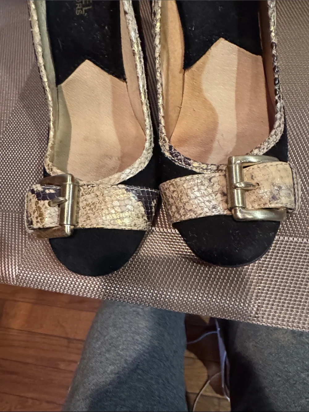 Micheal Kors suede and snake skin heels